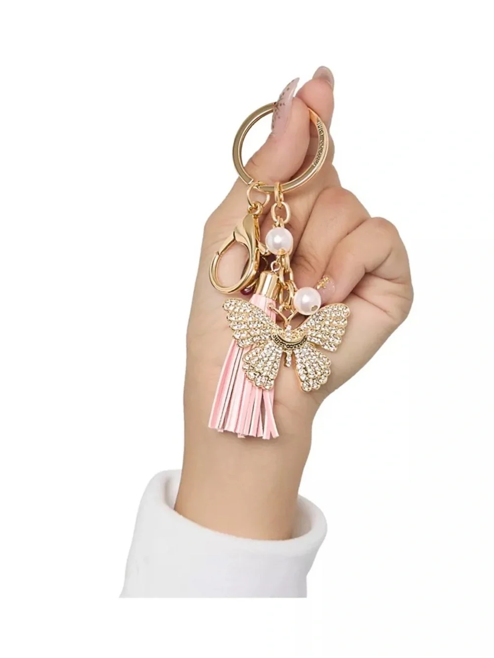 Juicy Couture Gold Crystal Butterfly Keychain with Pink Tassel